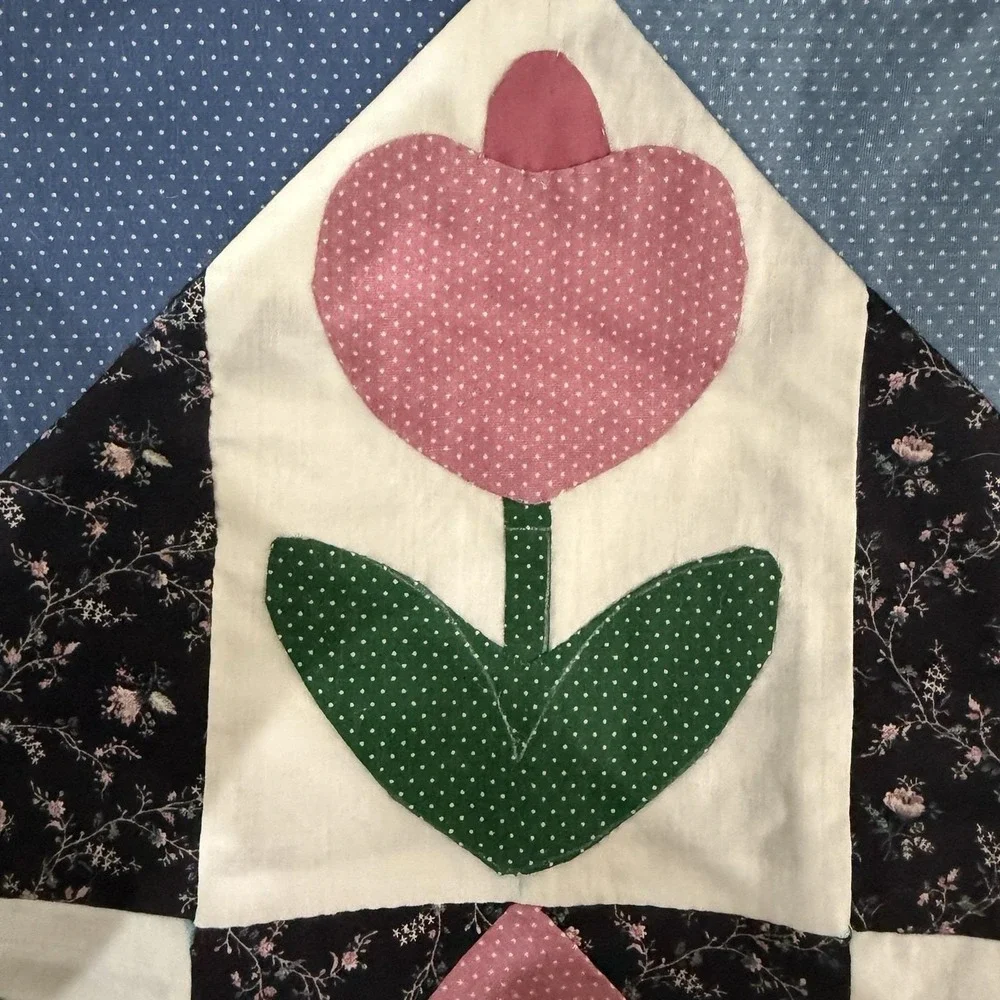 Vintage Antique Hand Pieced Quilt Top Tulip Flowers Floral 64 x 84 UNFINISHED